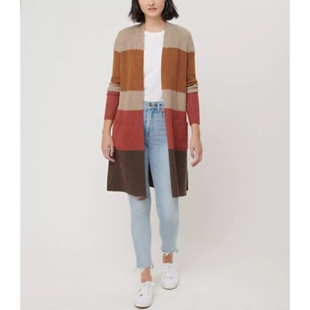 Loft Colorblock Patch Pocket Open Front Ribbed Ca… - image 1